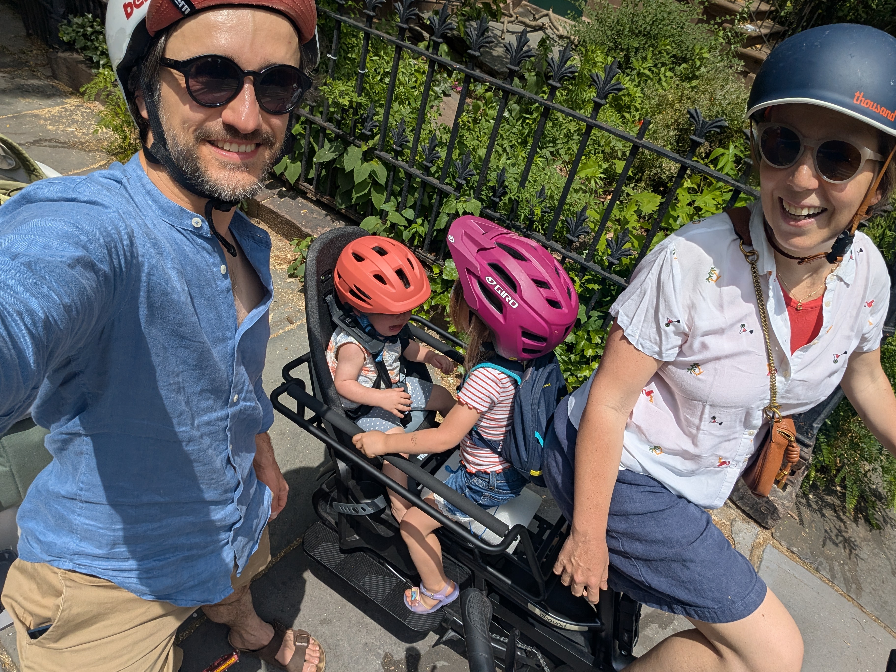 Giulia and her family on their Aventon LR cargo bike in North Slope, Brooklyn